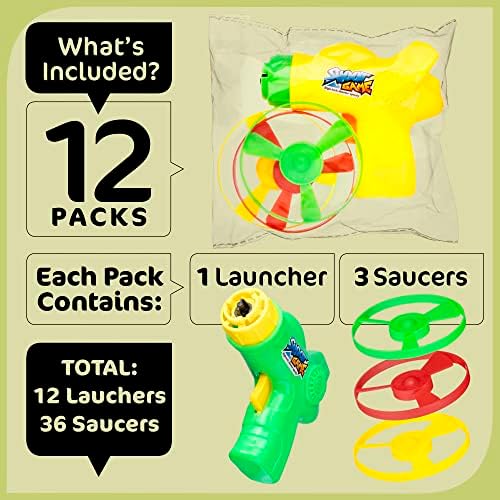 12 Pack Flying Disc Shooters for Kids, Interactive Cat Fetch Spinning Saucer Launcher