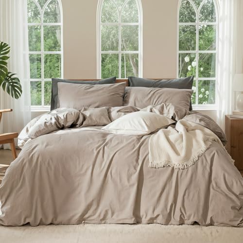 100% Linen Duvet Cover, Soft 3pcs Bedding Set with Zipper Closure, Natural Texture