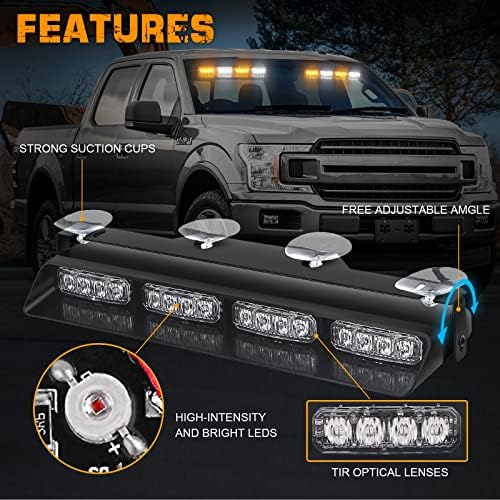 2x 14 inch Dash Strobe Lights, Amber White Windshield Lights