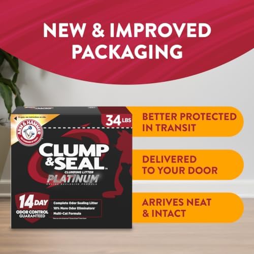 ARM & HAMMER Clump & Seal Platinum Cat Litter, Multi-Cat, 34 lbs