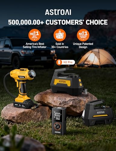 AstroAI H2 Pro Cordless Tire Inflator Portable Air Compressor 12VDC Battery