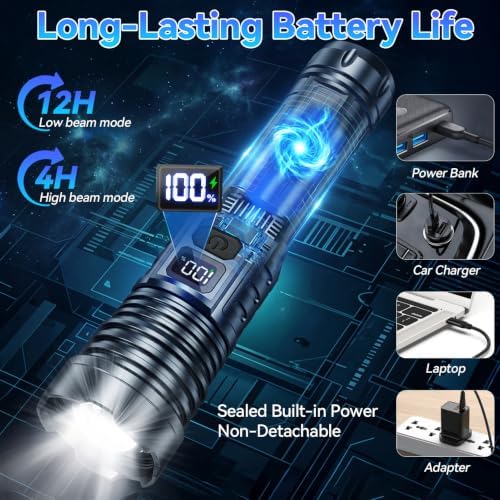 Rechargeable Flashlights High Lumens 2 Pack, Super Bright LED Flash Light