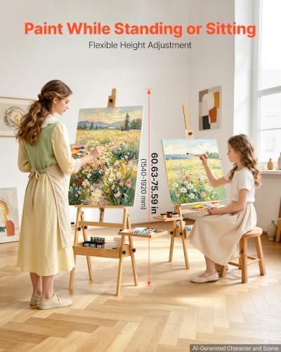 VEVOR Studio H-Frame Easel Holds Canvas Up to 35.43" Solid Beech Wood Frame