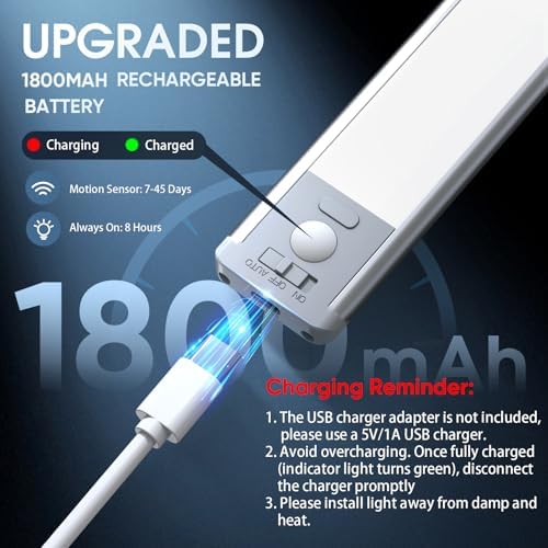 MCGOR 10inch Under Cabinet Lighting, 2 Pack Rechargeable Motion Sensor Light Indoor