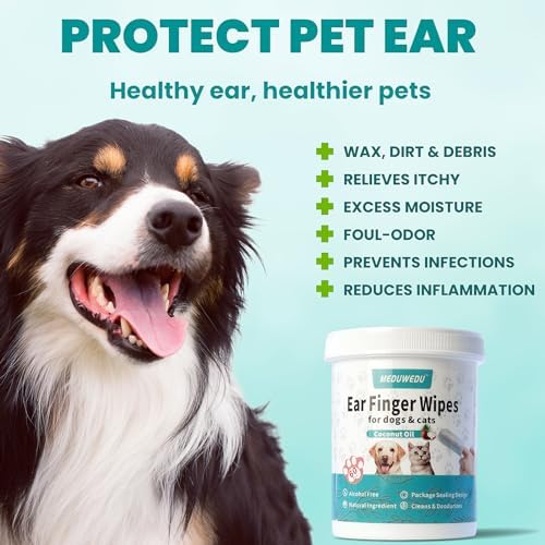 Ear Cleaner Finger Wipes 60 Counts, Dog Ear Cleaner, Grooming Kit Care for Dogs and Cats