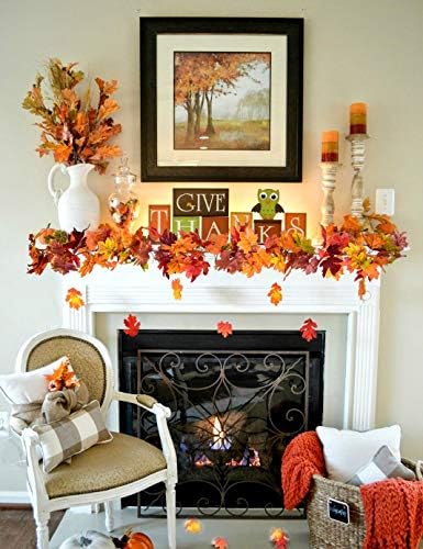 2 Pack Fall Garland Maple Leaf, 5.9Ft/Piece 7 Colors Hanging Vine Garland Artificial