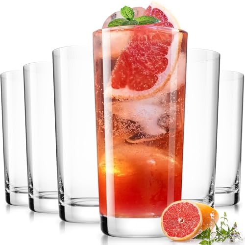 Drinking Water Glass Cups Set,Crystal Highball Glasses cups set of 6,16oz