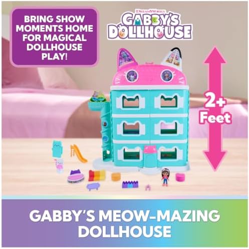 DREAMWORKS GABBY'S DOLLHOUSE Meow-Mazing Dollhouse, 2 Feet Tall, 15 Pieces