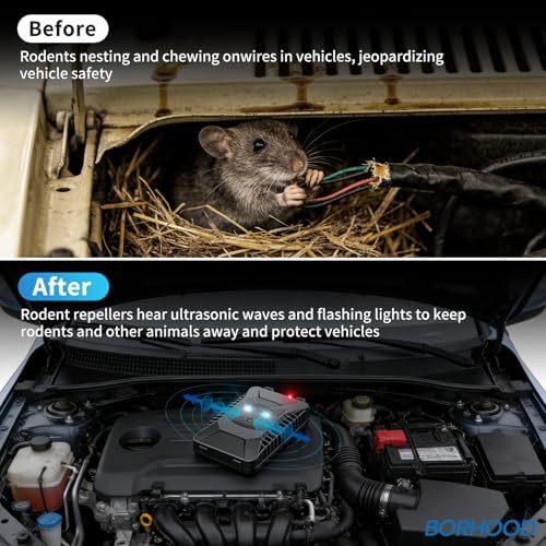 Ultrasonic Rodent Squirrels Pest Repellent for Car, 2 Pack Battery Powered