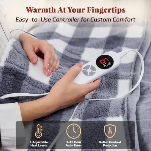 Heated Blanket Twin 62x84, Flannel & Sherpa, 6 Heat Levels 1-12H Timer