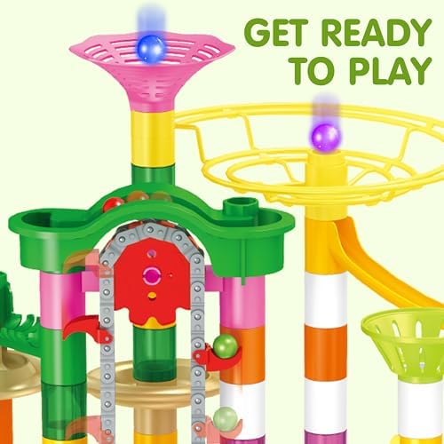 JOYIN 236Pcs Glowing Marble Run with Motorized Elevator- Construction Building Blocks