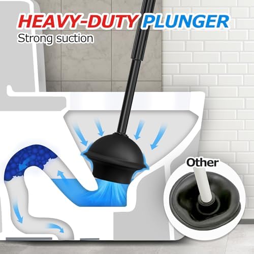 FORASTO 2in1 Toilet Brush and Plunger Set - Bathroom Bowl Holder Combo