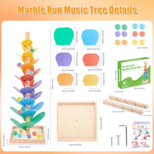 Marble Run Wood Ball Drop Toy Marble Tree Set for 3-5 4-8 (1.1" Balls)