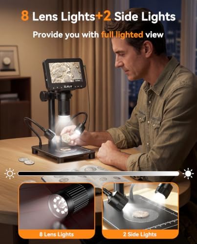 Elikliv Coin Microscope with Weighing Scale, Digital Magnifier 8+2 Lights