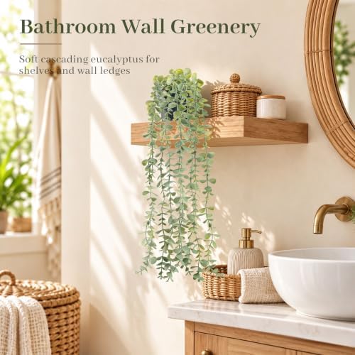 Der Rose 24" Fake Hanging Eucalyptus Plant for Bathroom Wall Art Decor