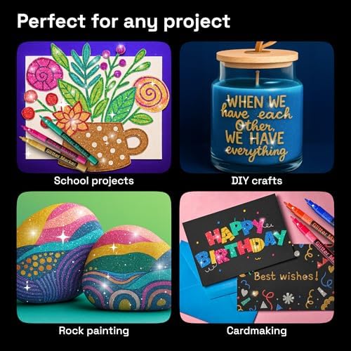 ARTISTRO 12 Glitter Paint Pens for Glass Marking - Extra-Fine Tip