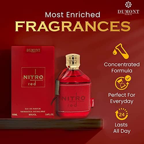 Dumont Nitro Red 3.4 Fl Oz Eau De Parfum for Men – Rich Fruity Woody Floral Fragrance