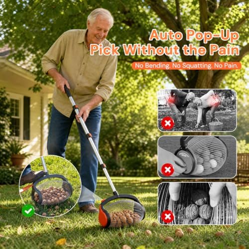 GAINO Nut Gatherer Roller with Foot Pedal, Acorn Picker Upper & Bag