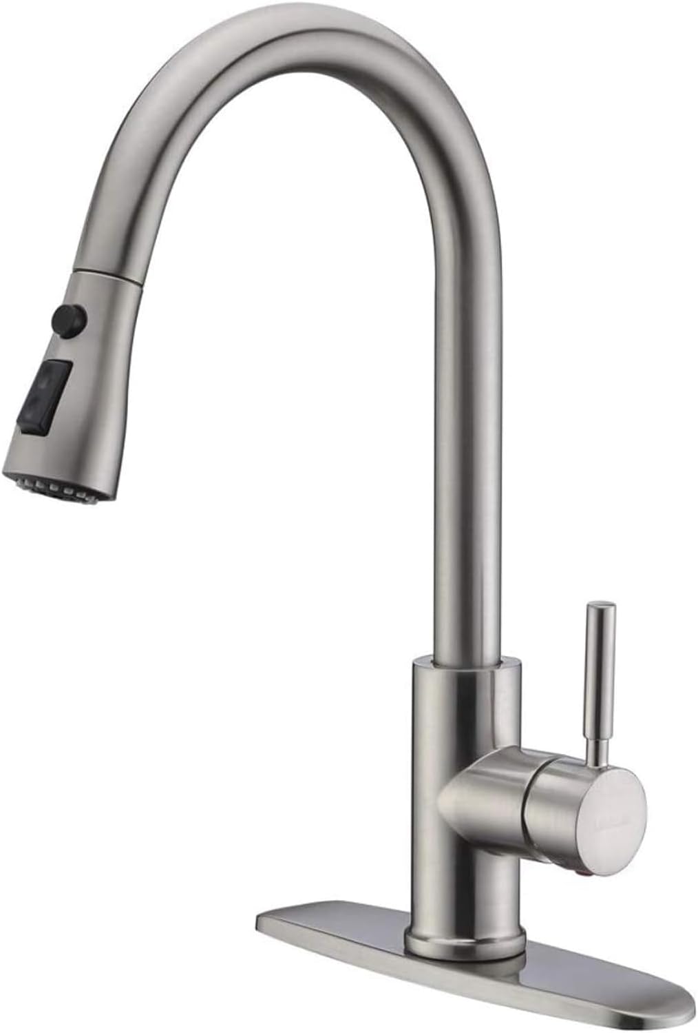 WEWE High-Arc Pull-Down Kitchen Faucet, Brushed Nickel, 3-Mode Sprayer - wewe single handle high arc pull down kitchen