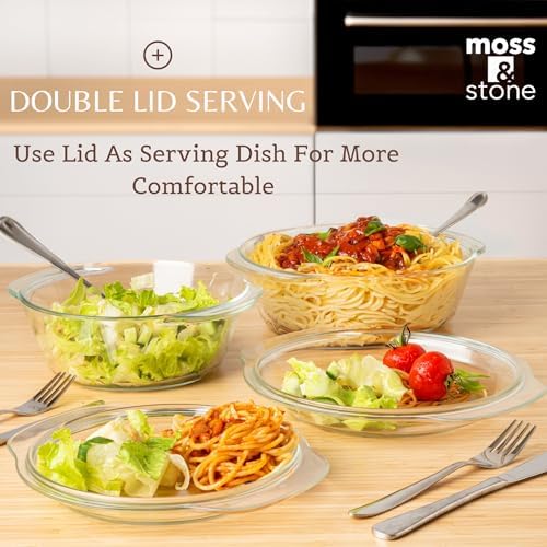Moss & Stone Clear Glass Casserole Dish Set with Lids, Glass Baking Dishes