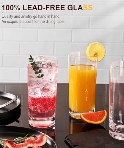 Drinking Water Glass Cups Set,Crystal Highball Glasses cups set of 6,16oz