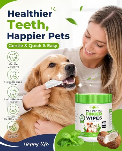 Dog Dental Wipes for Teeth Cleaning, Finger Toothbrush Wipes for Dogs Cats