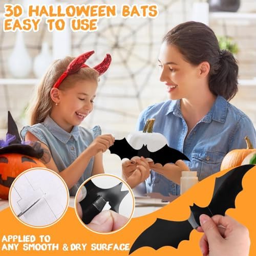 DIYASY Bats Wall Decor, 120 Pcs 3D Bat Halloween Decoration Stickers for Home Decor 4