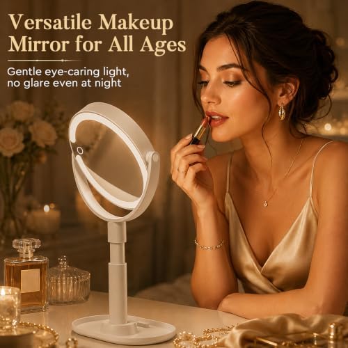 Makeup Mirror with Lights, 20X Magnifying Mirrors, Height Adjustable