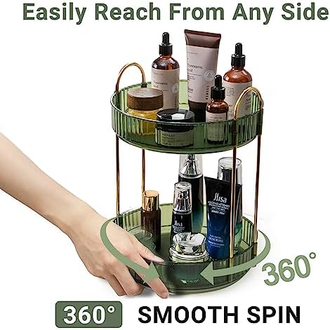 360 Rotating Makeup Organizer for Vanity,2 Tier Large Capacity Skincare Organizers