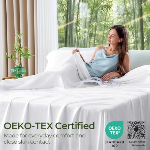 Sasttie 100% Rayon Derived from Bamboo Sheet Set Queen Size, White 4 Pieces