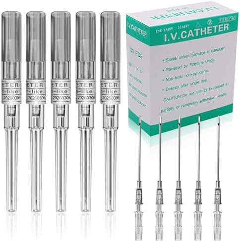 Juder 16G Catheter Piercing Needles - 50Pcs Kit for Ear, Nose, Lip, Tongue
