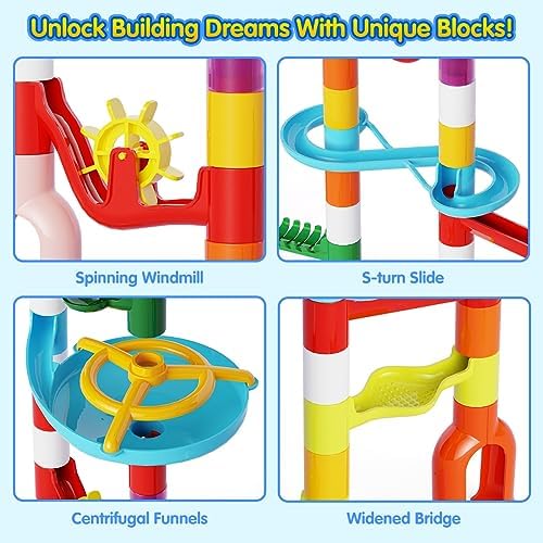 MaxTronic Marble Run Toy, 110pcs Marble Maze Kit STEM Educational Learning Toy for Kids