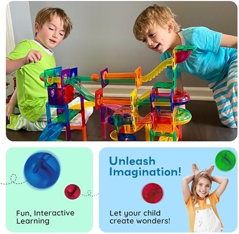 PicassoTiles 70 Piece Marble Run Magnetic Tiles Race Track STEM Ages 3+