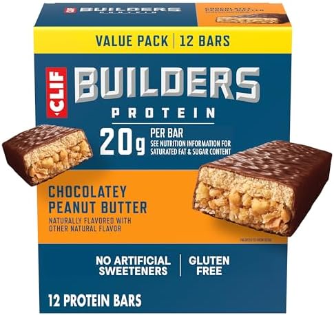 CLIF BUILDERS Protein Bars, Chocolatey Peanut Butter, Gluten Free, 12 ct