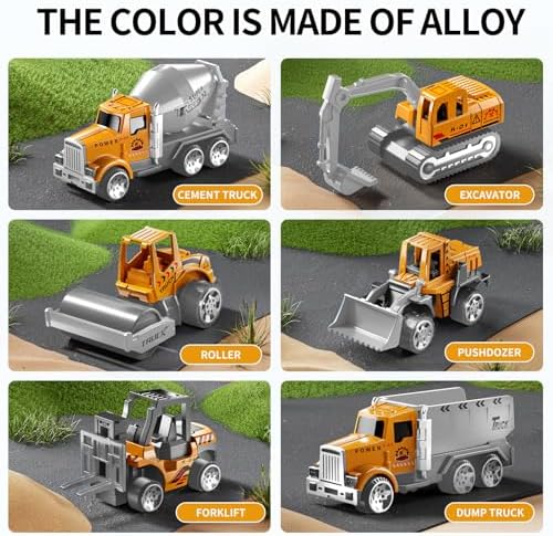 NIPLOOOW Kids Boys Construction Truck Vehicle Toy Set with Play Mat and Die-Cast Toy Car