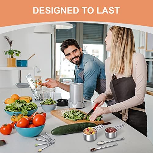 EWFEN Measuring Cups and Spoons Set, 7 Stainless Steel Nesting Measuring Cups & 7 Spoons