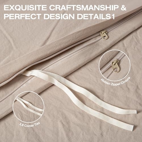 100% Linen Duvet Cover, Soft 3pcs Bedding Set with Zipper Closure, Natural Texture