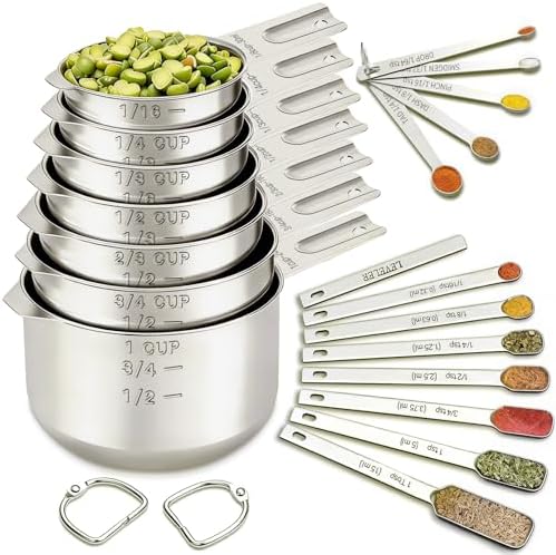 EWFEN Measuring Cups and Spoons Set, 7 Stainless Steel Nesting Measuring Cups & 7 Spoons