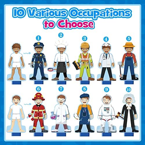 Wooden Magnetic Dress up Dolls Pretend Play Set 40+ Pcs Occupations Community Helpers