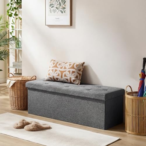 DUMOS 43 Inch Foldable Storage Ottoman Bench, Large Ottoman with Storage