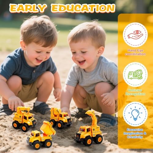 Construction Truck Toys for Toddlers 1-3, Push and Go Toy Vehicles Set with Mixer