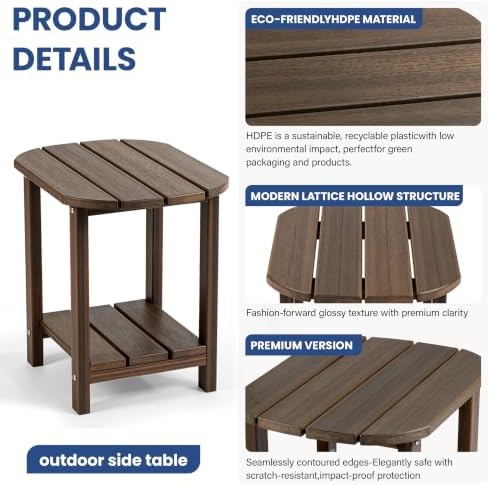 Outdoor Side Table with Shelf - All-Weather HDPE End Table with Realistic Wood Grain