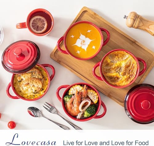 LOVECASA Mini Cocotte Set,12 OZ Small Casserole Dishes with Lids, Soup Bowls With Handles