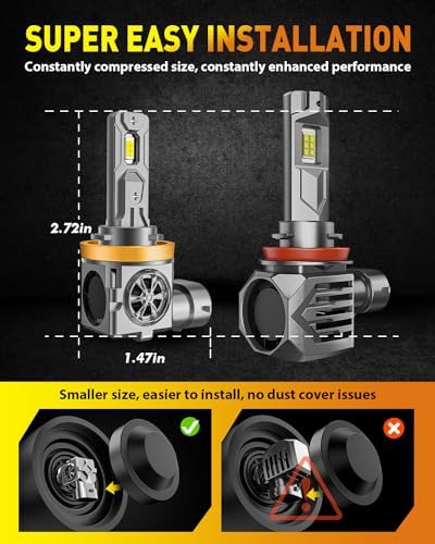 Termitor Upgraded H11 H9 High/Low Beam Bulbs, 80,000LM 6500K, 1:1 Mini OEM Size