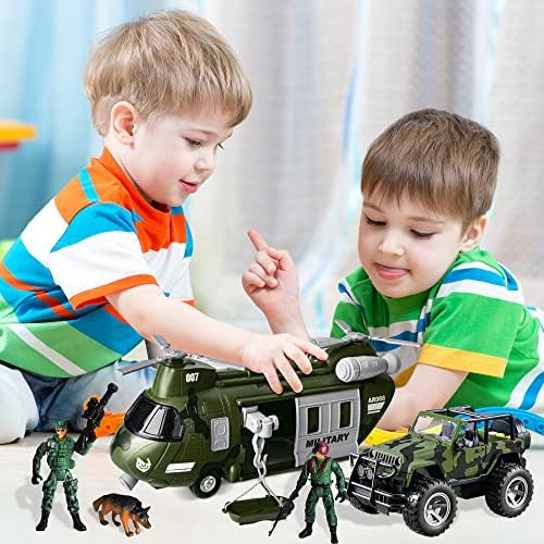 JOYIN Military Vehicles Toy Set of Friction Powered Transport Helicopter and Military