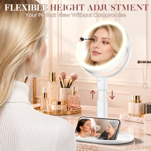 Makeup Mirror with Lights, 20X Magnifying Mirrors, Height Adjustable