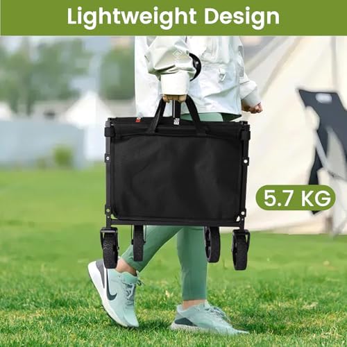 Folding Wagon Cart with Wheels, 220lbs Utility Wagon Cart, Black
