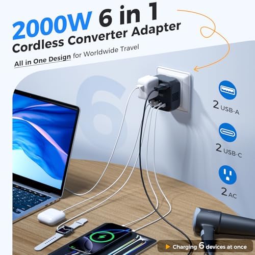 220V to 110V Converter, 2000W Voltage Converter US to Europe for Hair Dryer