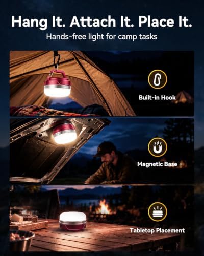 Camping Lantern, USB-C Rechargeable Magnetic Light, Red