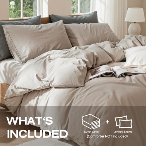100% Linen Duvet Cover, Soft 3pcs Bedding Set with Zipper Closure, Natural Texture